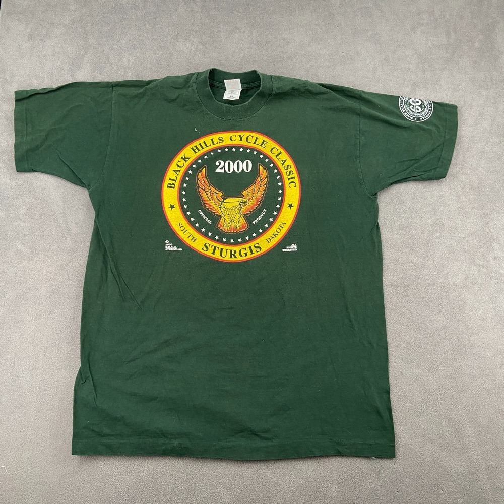 VTG Black Hills Cycle Classic Sturgis South Dakota T Shirt Men 2XL Green Graphic